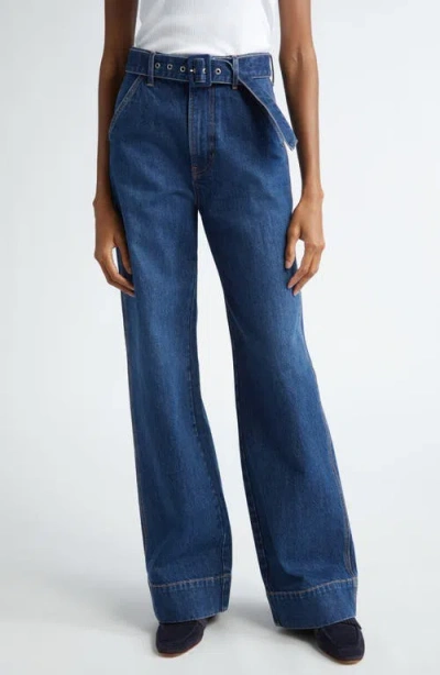 Veronica Beard Taylor High Rise Wide Leg Jeans In Dusted Oxford