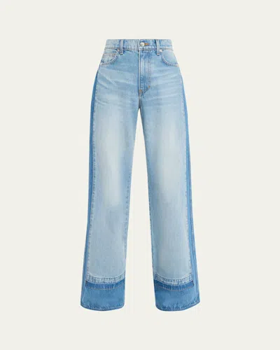 Veronica Beard Taylor High Rise Wide Leg Jeans In Cloudy Colorblock In Blue