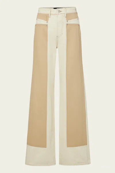 Veronica Beard Taylor Color-block Wide-leg Jean In Ecru Stone Khaki In Nude