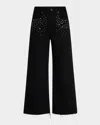 Veronica Beard Taylor Cropped High-rise Wide Embellished Jeans In Onyx