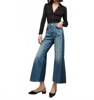 Veronica Beard Taylor Cropped High Rise Wide Leg Jeans In Rebel Blue Colorblock