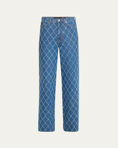 Veronica Beard Taylor Diamond-print High-rise Wide-leg Jeans In Blue Diamond