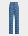 Veronica Beard Taylor Diamond-print High-rise Wide-leg Jeans In Blue Diamond