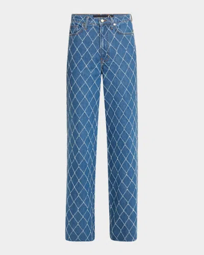 VERONICA BEARD TAYLOR DIAMOND-PRINT HIGH-RISE WIDE-LEG JEANS