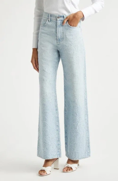 Veronica Beard Taylor Embroidered High Waist Wide Leg Jeans In Blue