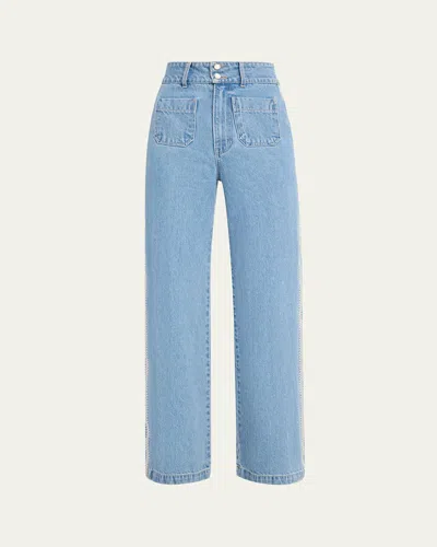 Veronica Beard Taylor Embroidered Patch-pocket Straight-leg Jeans In Blue