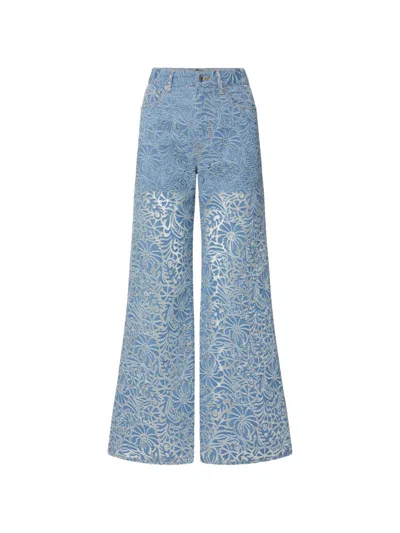 Veronica Beard Taylor Floral-devoré Jeans In Blue