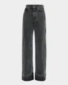 Veronica Beard Taylor High Waist Wide Leg Jeans In Stoned Washed Onyx