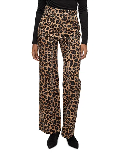 Veronica Beard Taylor High Rise Wide Leg Jeans In Washed Leopard In Animal Print