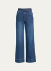 Veronica Beard Taylor Belted High-rise Wide-leg Jeans In Dusted Oxford