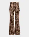 Veronica Beard Taylor High-rise Wide-leg Leopard Jeans With Chaps In Brown