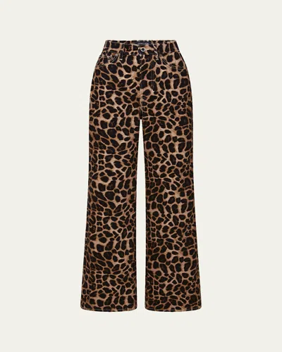 Veronica Beard Taylor High-rise Wide-leg Leopard Jeans With Chaps In Brown