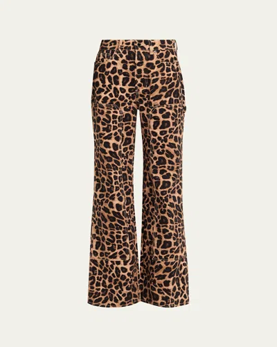 VERONICA BEARD TAYLOR HIGH-RISE WIDE-LEG LEOPARD JEANS WITH CHAPS