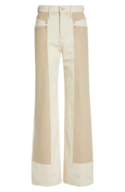 Veronica Beard Taylor High Waist Colorblock Wide Leg Jeans In Brown