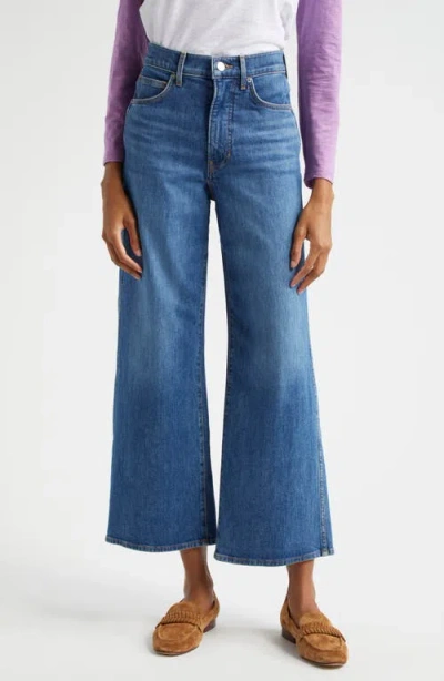 Veronica Beard Taylor High Rise Wide Leg Jeans In Bright Blue In Multi