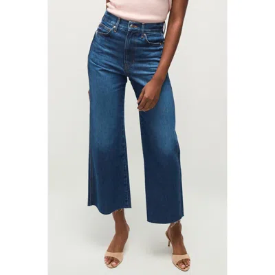 Veronica Beard Taylor High Waist Raw Hem Ankle Wide Leg Jeans In Bright Blue