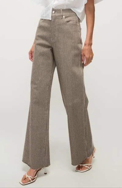Veronica Beard Taylor High Waist Raw Hem Wide Leg Jeans In Cedar Stripe