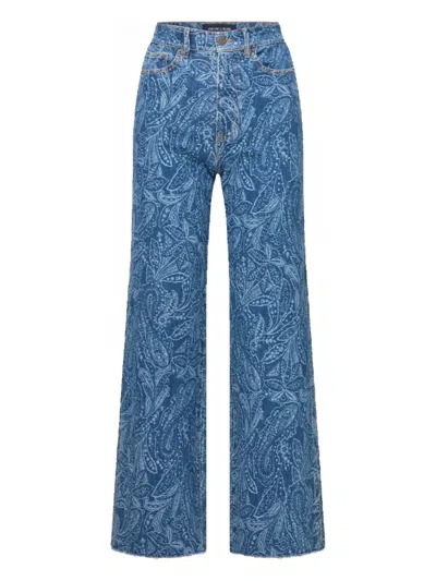 Veronica Beard Taylor Paisley Printed Wide-leg Jean In Atlantic Paisley In Blau
