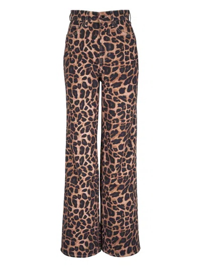 Veronica Beard Taylor High-rise Wide-leg Leopard Jeans With Chaps In Animal Print
