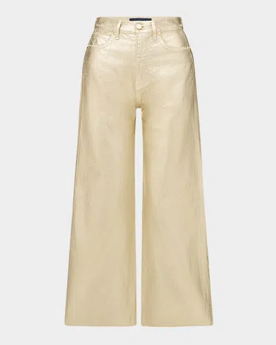 Veronica Beard Taylor Metallic High-rise Wide-leg Cropped Jeans In Gold
