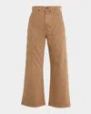 Veronica Beard Taylor Perforated Diamond Cropped Wide Jeans In Brown