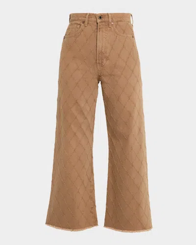 Veronica Beard Taylor Perforated Diamond Cropped Wide Jeans In Brown