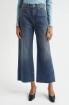Veronica Beard Taylor Raw Hem High Waist Ankle Wide Leg Jeans In Equinox Blue