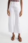 Veronica Beard Taylor Raw Hem High Waist Crop Wide Leg Jeans In White