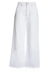 Veronica Beard Taylor Raw Hem High Waist Crop Wide Leg Jeans In White