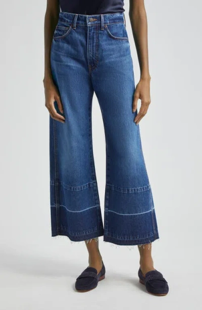 Veronica Beard Taylor Release Hem High Waist Ankle Wide Leg Jeans In Bright Blue
