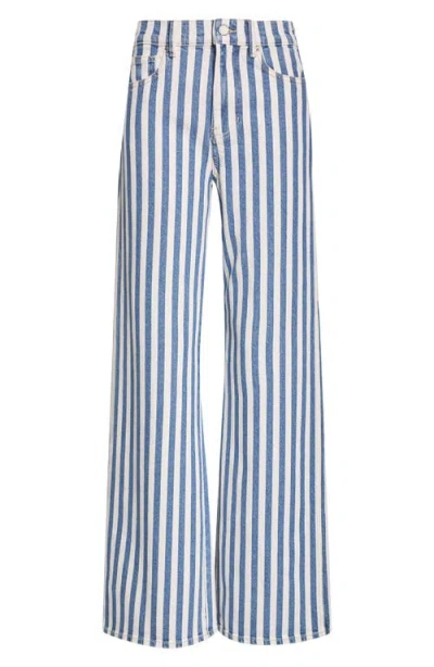 Veronica Beard Taylor Stripe Wide Leg Jeans In Blue