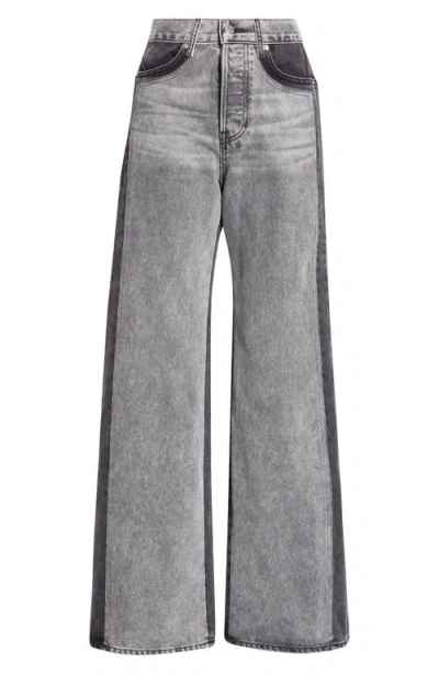 Veronica Beard Taylor Two-tone High Waist Wide Leg Jeans In Volcanic Stone Colorblock