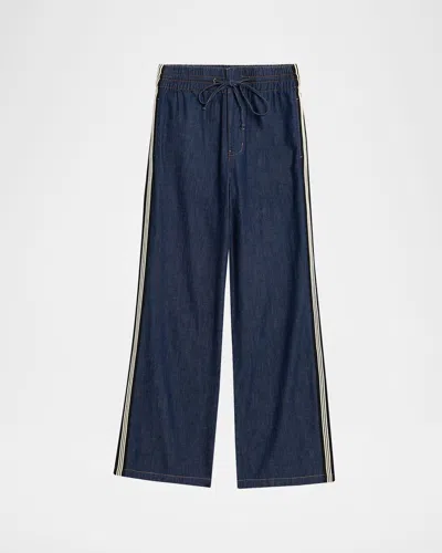 Veronica Beard Taylor Track Stripe Wide Leg Jeans In Indigo Rinse In White