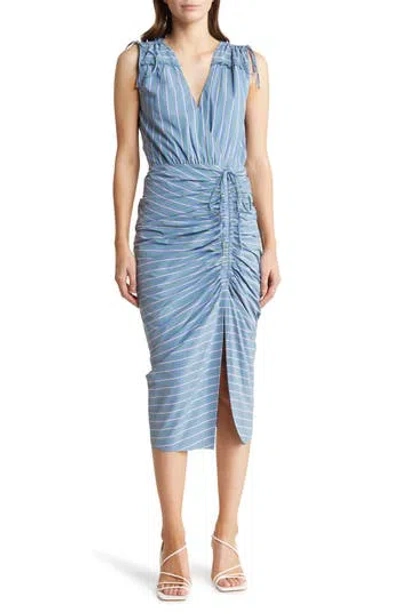 Veronica Beard Teagan Stripe Ruched Dress In Blue/kelly Green
