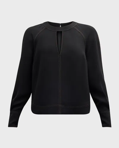 Veronica Beard Tena Long-sleeve Cut-out Top In Black