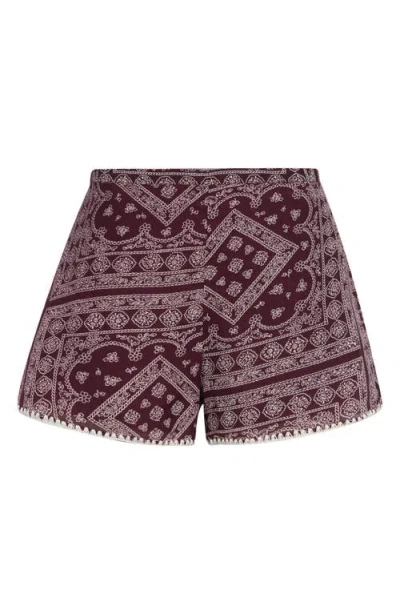 Veronica Beard Tennison Bandana Print High Rise Cotton Blend Shorts In Brown