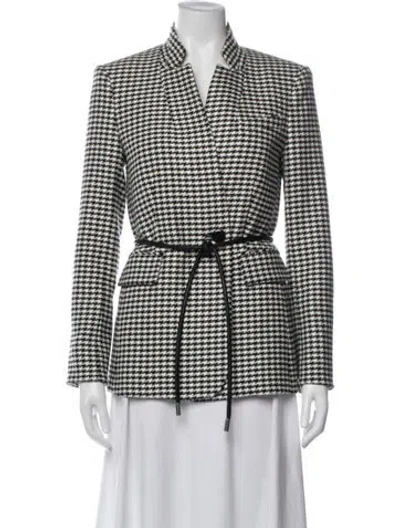 Pre-owned Veronica Beard Terry Cloth Houndstooth Print Blazer In Black