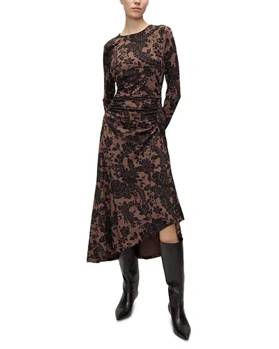 Veronica Beard Theodora Floral Long-sleeve Midi Dress In Brown