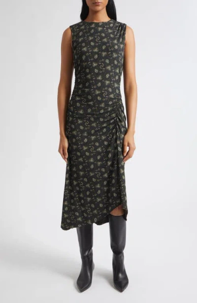 Veronica Beard Theodora Ruched Midi Dress In Black Multi