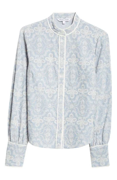 Veronica Beard Thorp Embroidered Cotton Button-up Shirt In Blue