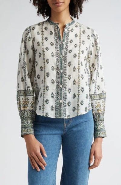 Veronica Beard Thorp Printed Button-front Blouse In Ivory Multi