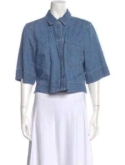 Pre-owned Veronica Beard Three-quarter Sleeve Button-up Top In Blue