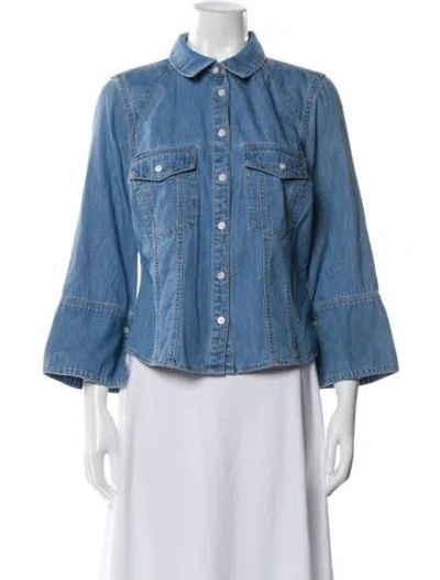 Pre-owned Veronica Beard Three-quarter Sleeve Button-up Top In Blue