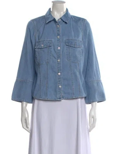 Pre-owned Veronica Beard Three-quarter Sleeve Button-up Top In Blue