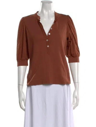 Pre-owned Veronica Beard Three-quarter Sleeve Button-up Top In Brown