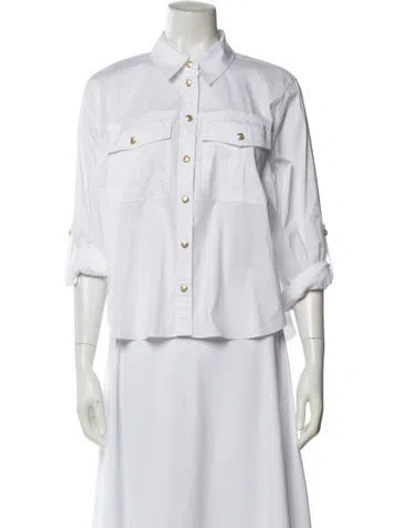 Pre-owned Veronica Beard Three-quarter Sleeve Button-up Top In White