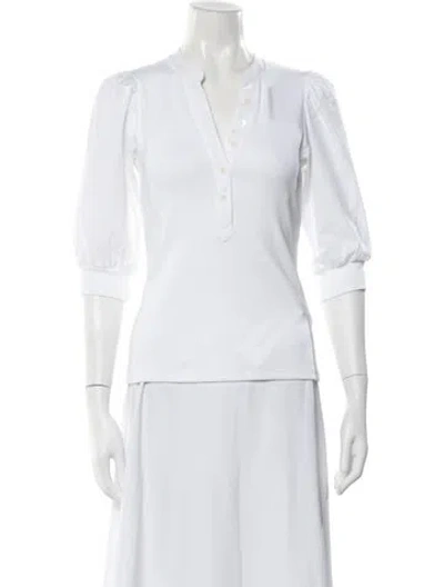 Pre-owned Veronica Beard Three-quarter Sleeve Button-up Top In White