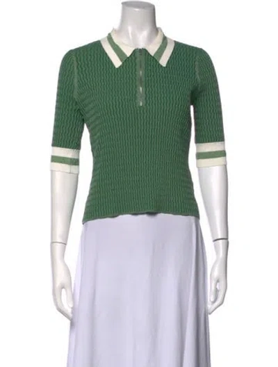 Pre-owned Veronica Beard Three-quarter Sleeve Polo In Green