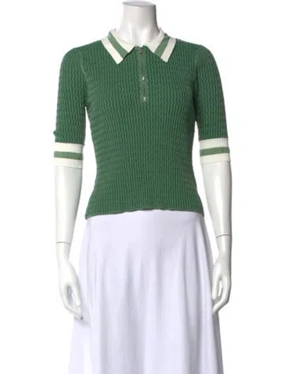 Pre-owned Veronica Beard Three-quarter Sleeve Polo In Green