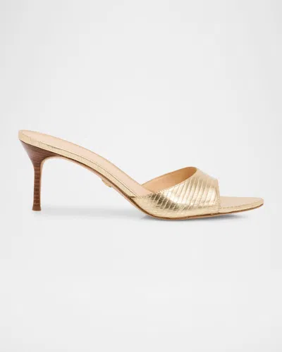 Veronica Beard Tia Embossed Metallic Leather Mid-heel Sandals In Gold